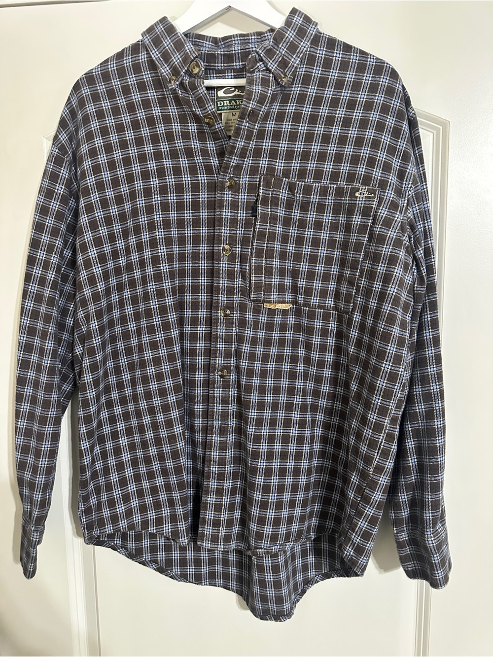 Drake Brown and Light Blue Plaid Button-Down Flannel Shirt